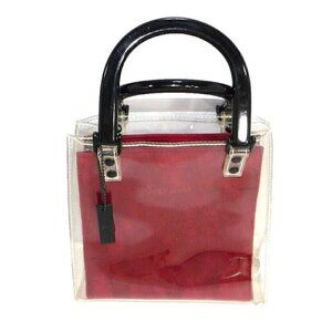 SUZY SMITH dark red fabric bag with clear plastic satchel, handbag, purse